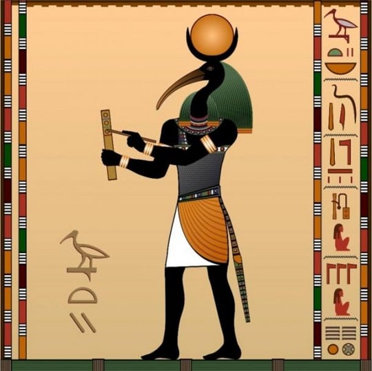 Тот, древноегипетският бог на мъдростта, изобразяван с тяло на човек, глава на ибис и полумесец над главата му